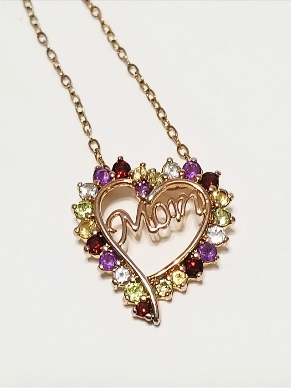 MOM Heart Pendant Necklace Multi Gemstone 18K Gold Plated 925 Sterling Silver